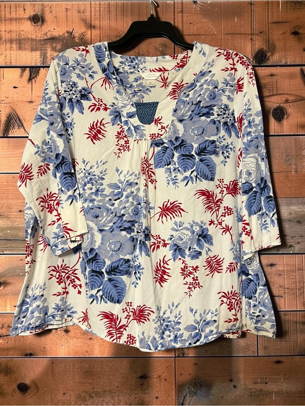 Christopher & Banks Cream Tunic with Blue and Red Floral Print